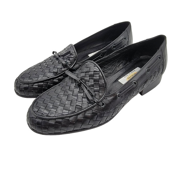 Talbots Shoes - Talbots Black Woven Leather Bow Loafers - Size 6.5